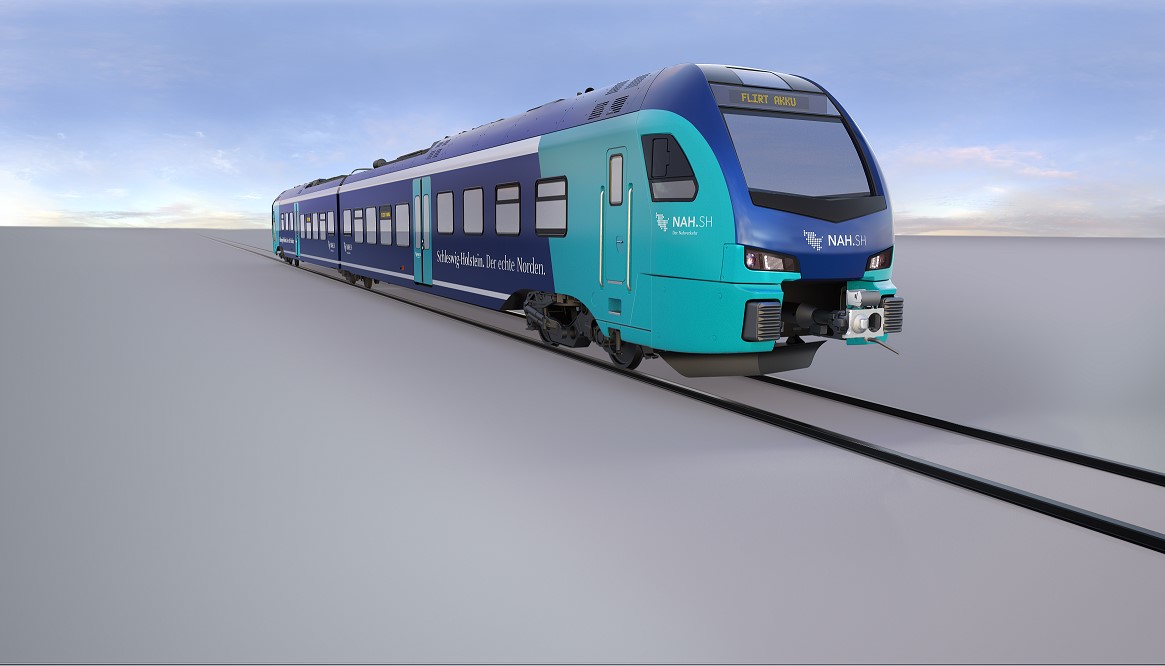 當(dāng)?shù)亟煌ü芾砭?NAH.SH 的 55 個新 BEMU(雙模電動多車組)將配備 ABB 的牽引變流器和基于鋰離子的儲能系統(tǒng)。 圖片來源：Stadler